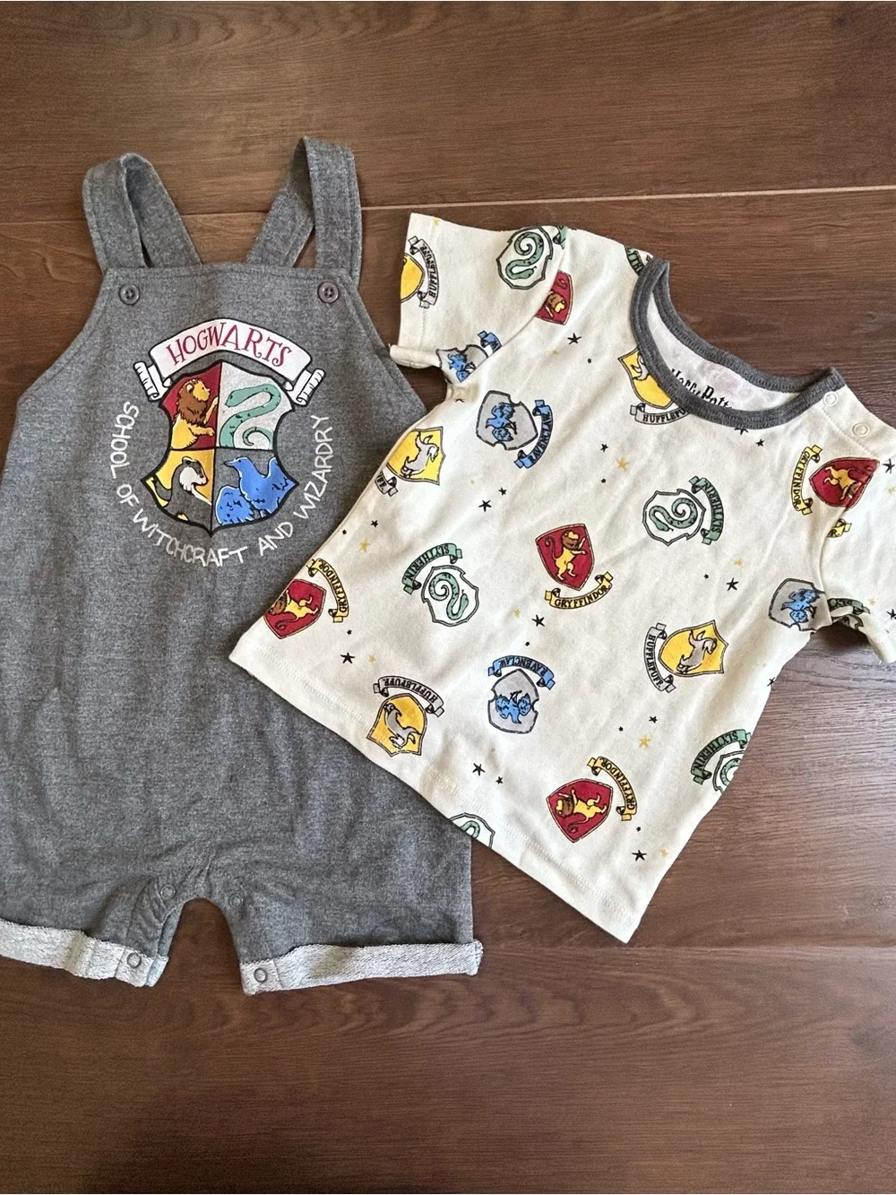 Harry Potter French Terry Short Overalls, T-Shirt, Hat Set 24m